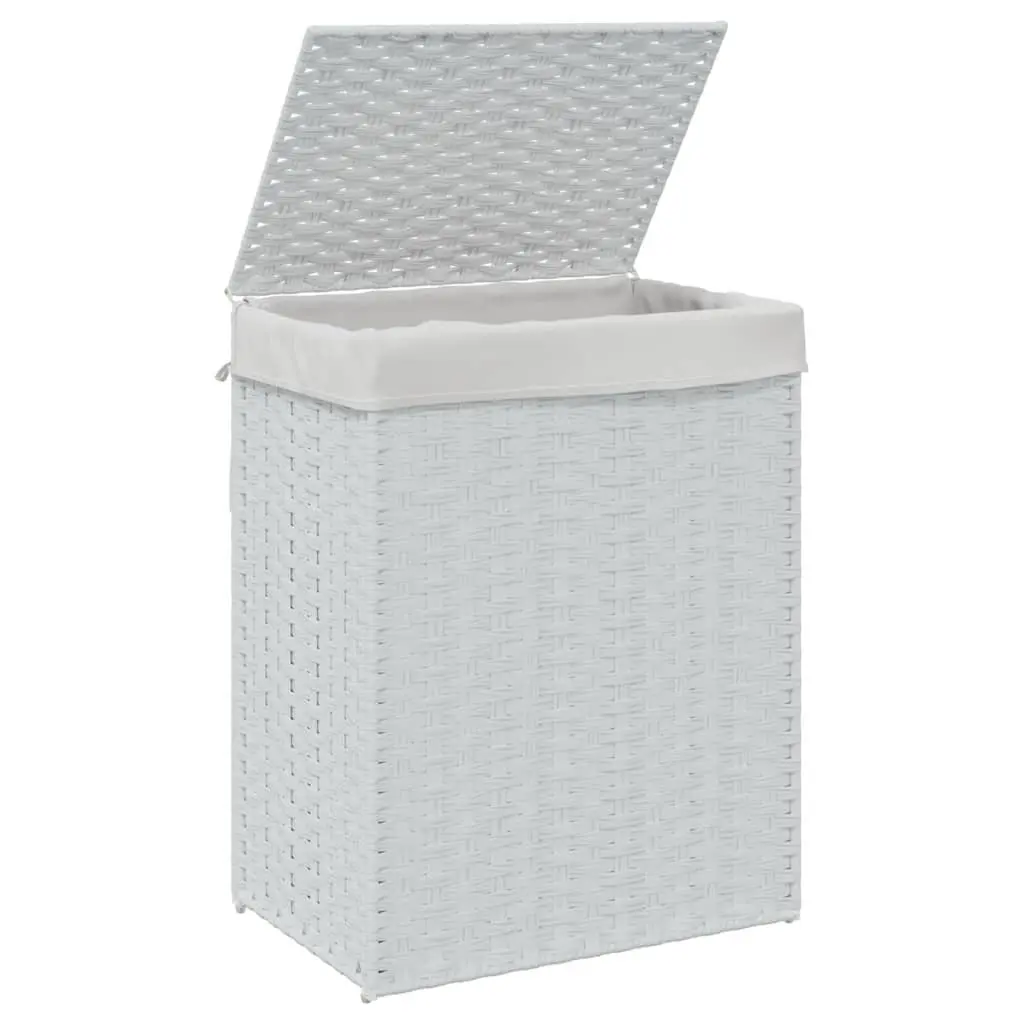 Laundry Basket with Lid White Poly Rattan Foldable Storage Hamper