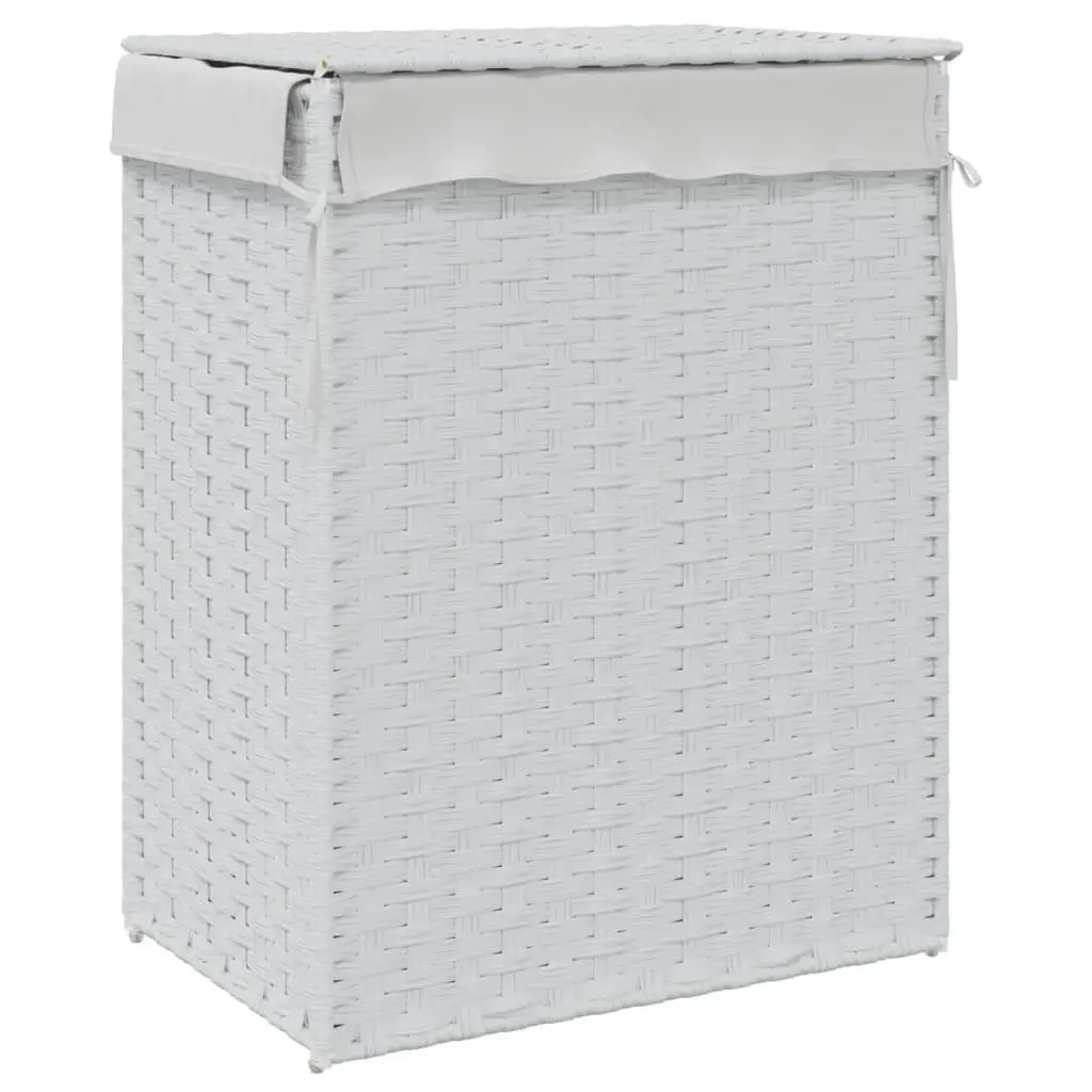 Laundry Basket with Lid White Poly Rattan Foldable Storage Hamper