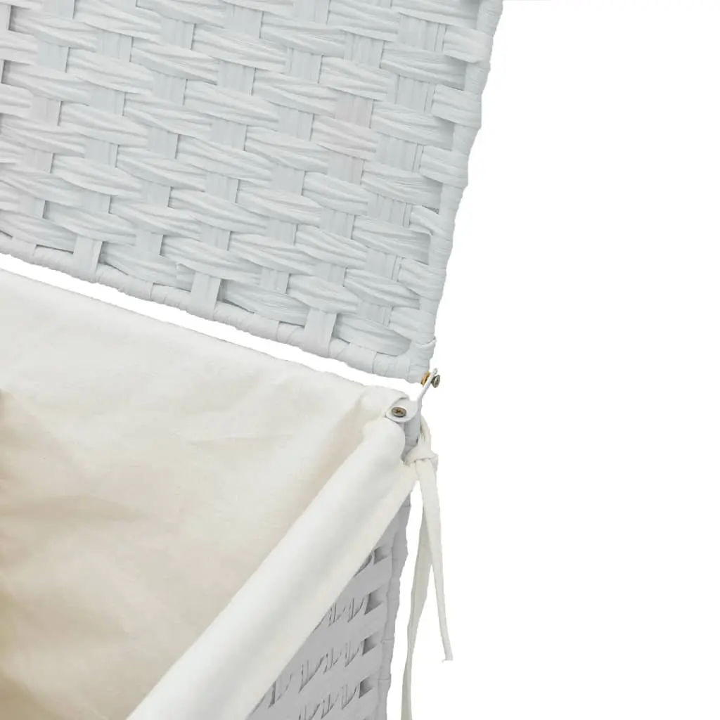 Laundry Basket with Lid White Poly Rattan Foldable Storage Hamper