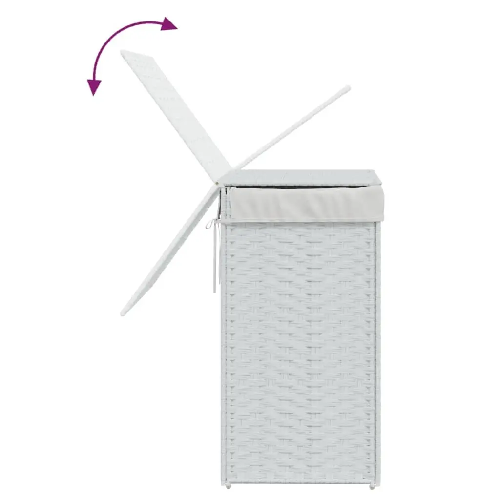 Laundry Basket with Lid White Poly Rattan Foldable Storage Hamper