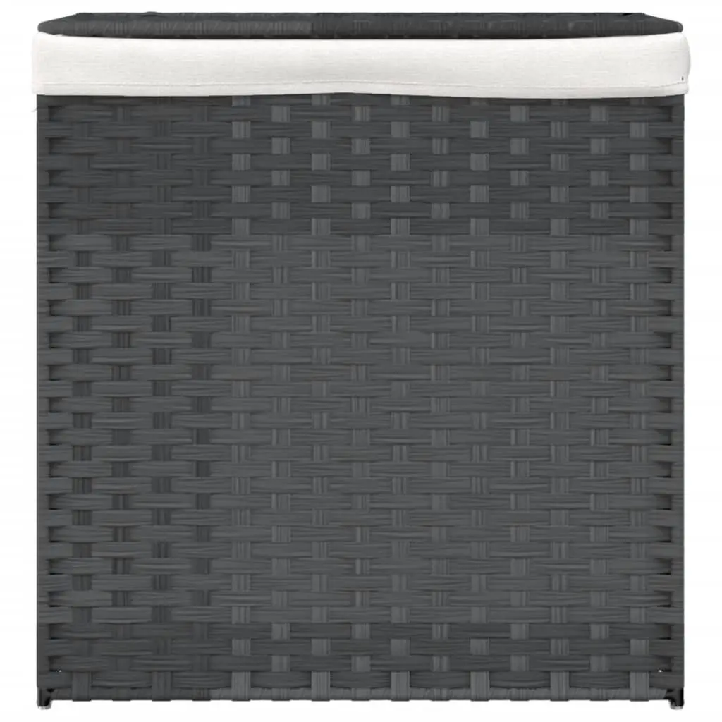 Laundry Basket with 2 Sections Grey 53x35x57 cm Poly Rattan Storage Bin with Lid