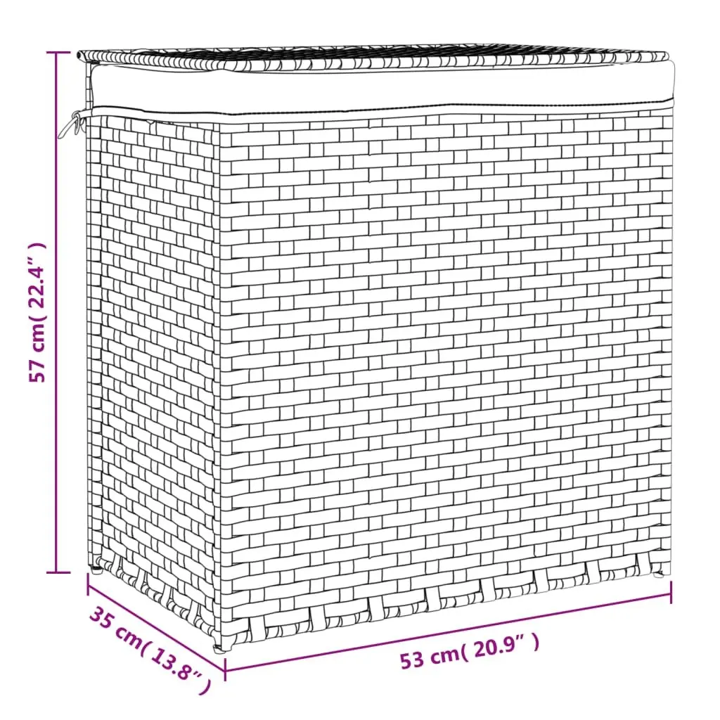 Laundry Basket with 2 Sections Grey 53x35x57 cm Poly Rattan Storage Bin with Lid