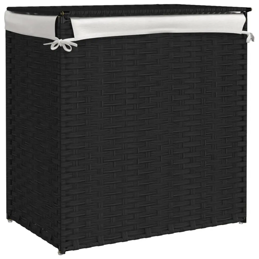Laundry Basket with 2 Sections Foldable Poly Rattan Hamper Lid Removable Bag