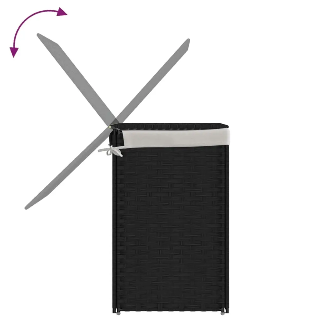 Laundry Basket with 2 Sections Foldable Poly Rattan Hamper Lid Removable Bag