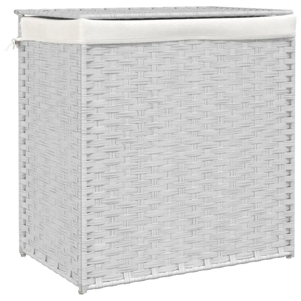 Laundry Basket with 2 Sections White 53x35x57cm Poly Rattan Foldable Hamper