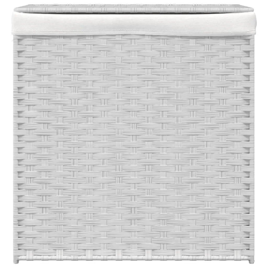 Laundry Basket with 2 Sections White 53x35x57cm Poly Rattan Foldable Hamper