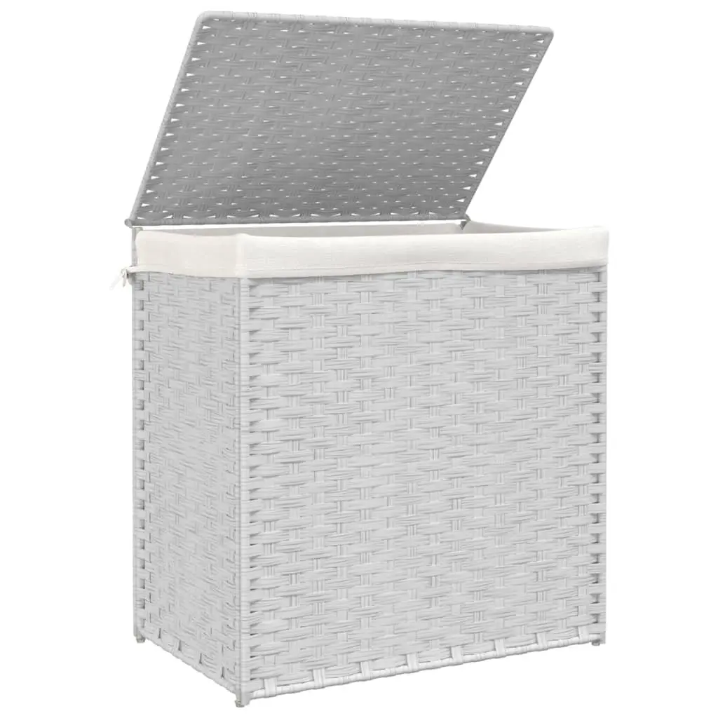 Laundry Basket with 2 Sections White 53x35x57cm Poly Rattan Foldable Hamper