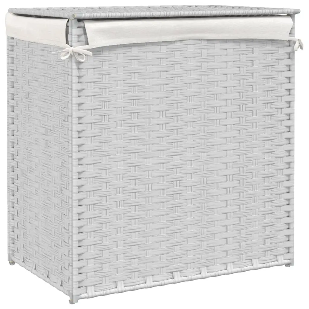Laundry Basket with 2 Sections White 53x35x57cm Poly Rattan Foldable Hamper