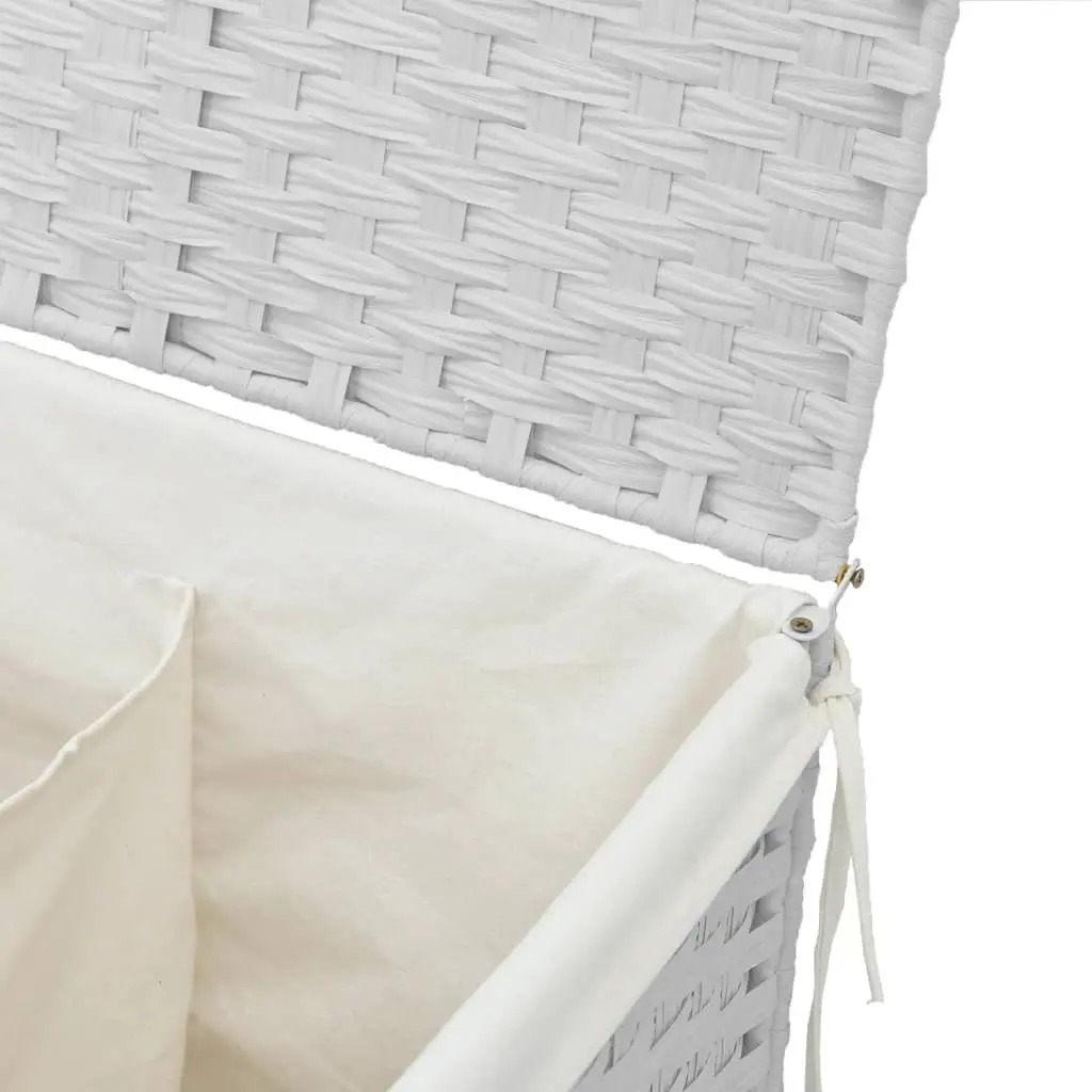 Laundry Basket with 2 Sections White 53x35x57cm Poly Rattan Foldable Hamper