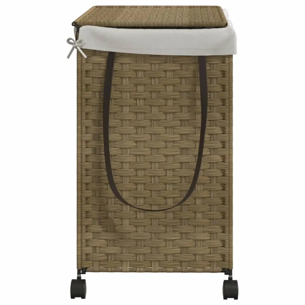 Rattan Laundry Basket with Wheels 60x35x60.5cm Hamper 3 Compartments Lid Handle