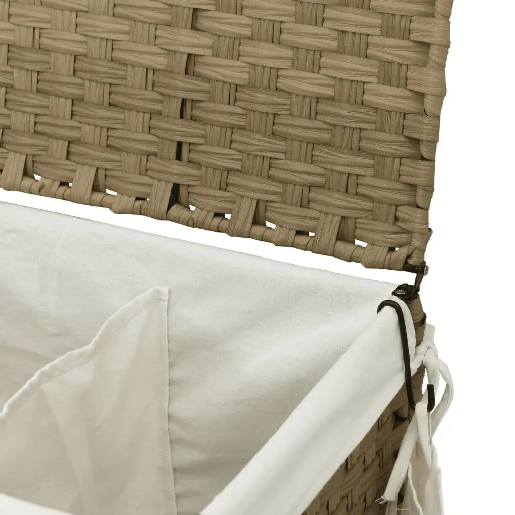 Rattan Laundry Basket with Wheels 60x35x60.5cm Hamper 3 Compartments Lid Handle