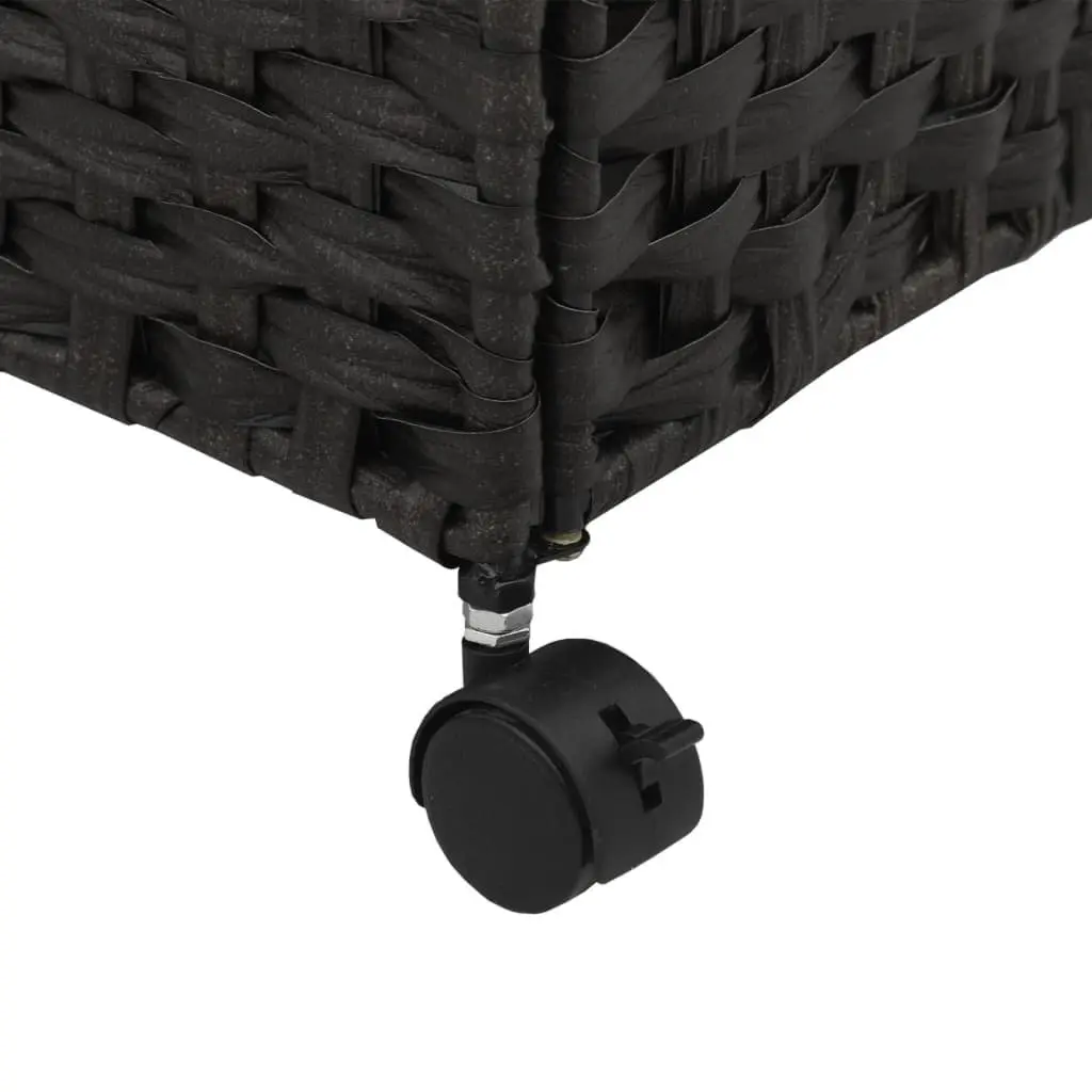 Rattan Laundry Hamper Black 60x35x60.5cm With Wheels Three Compartments Removable Lid