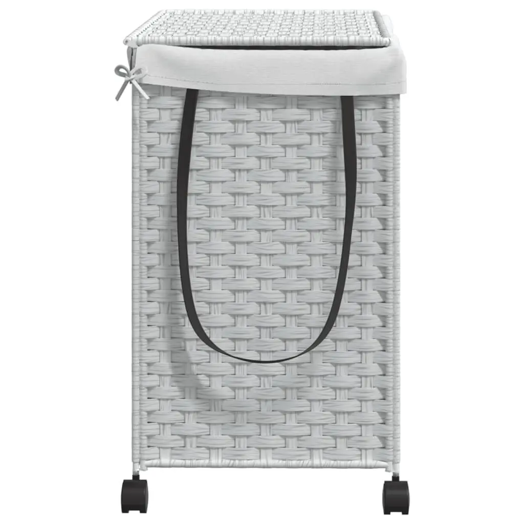Rattan Laundry Hamper White 60x35x60.5cm with Lid 3 Compartments and Wheels