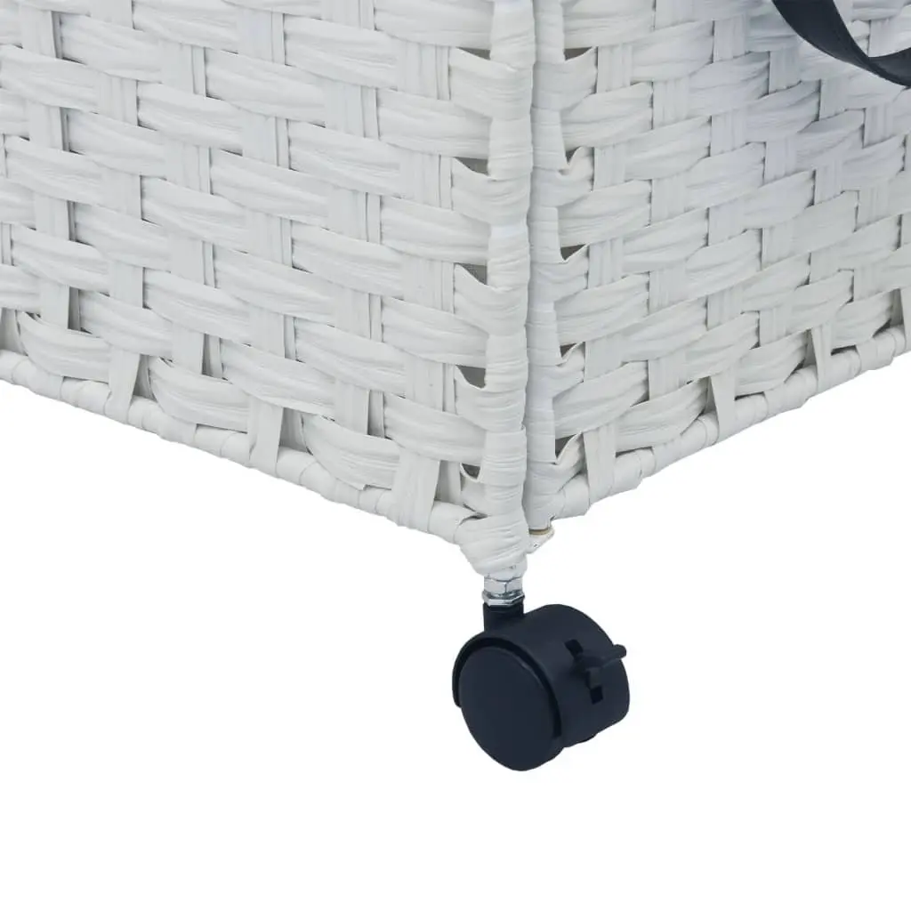 Rattan Laundry Hamper White 60x35x60.5cm with Lid 3 Compartments and Wheels