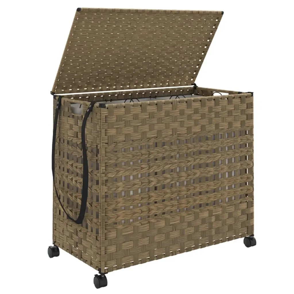 Rattan Laundry Basket with Wheels for Easy Use 66x35x60cm