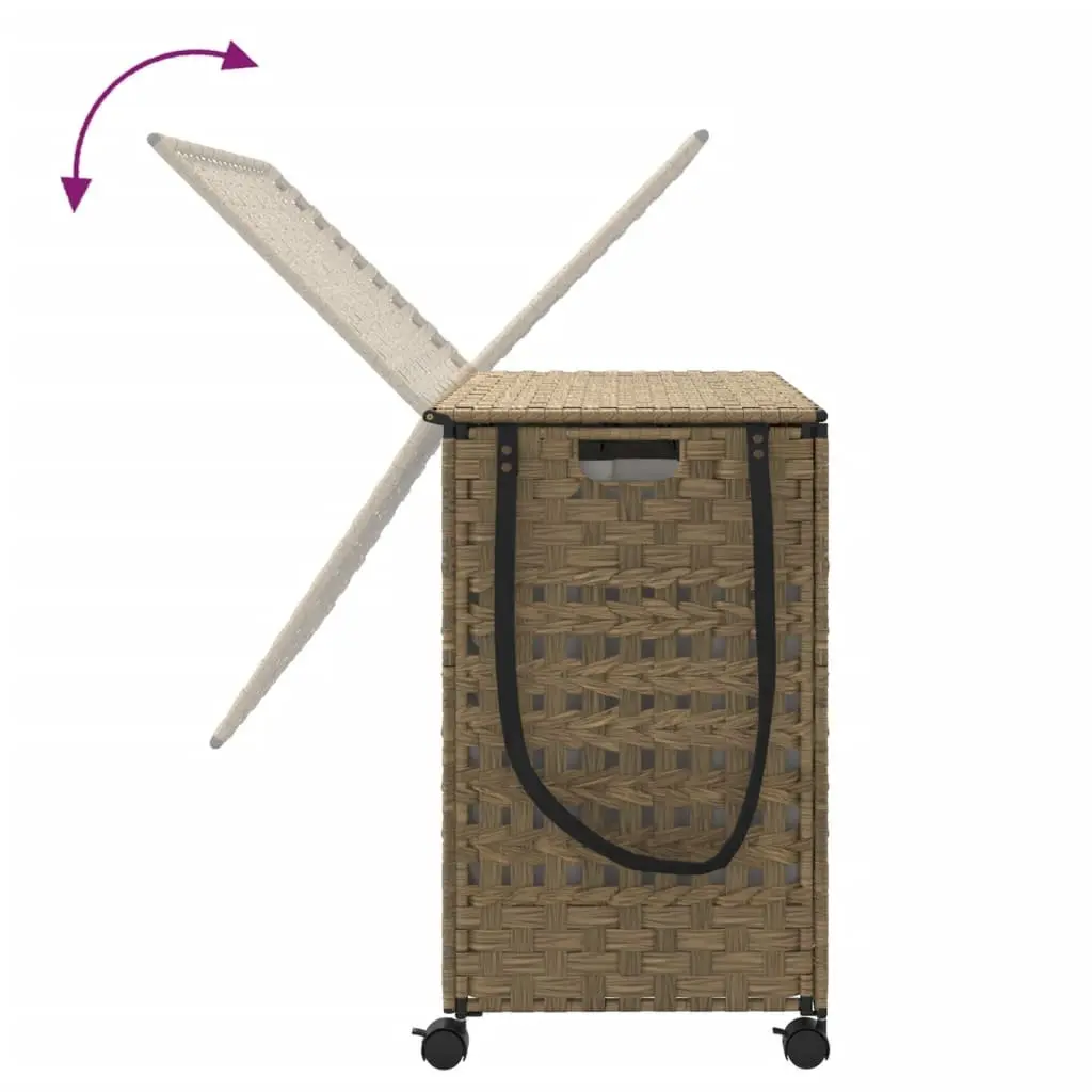 Rattan Laundry Basket with Wheels for Easy Use 66x35x60cm