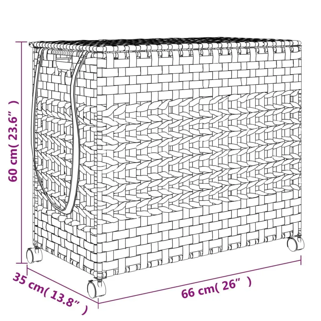 Rattan Laundry Basket with Wheels for Easy Use 66x35x60cm