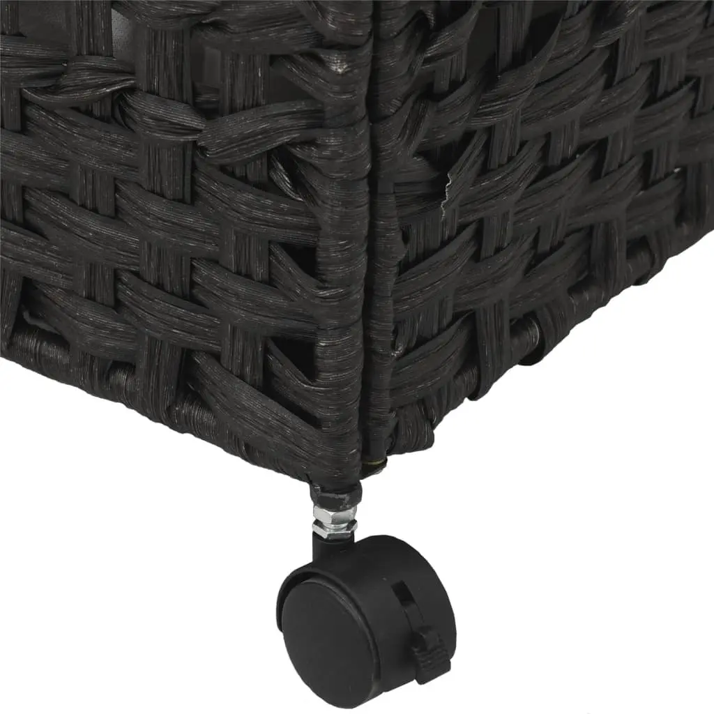 Laundry Basket with Wheels Black Rattan Hand-Woven 66x35x60cm Removable Bag