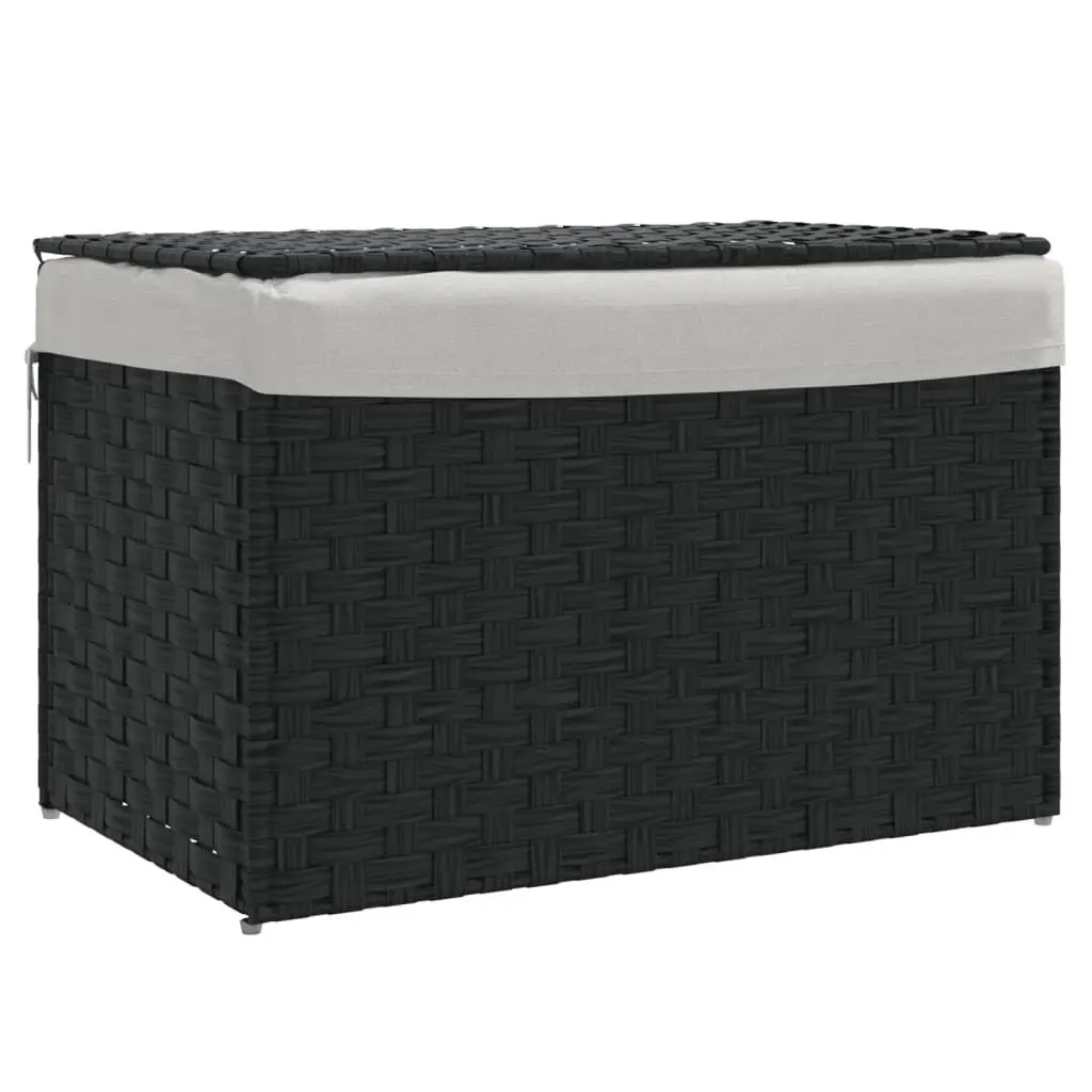 Laundry Basket with Lid Poly Rattan 55.5x35x34cm Black Foldable Storage Bin
