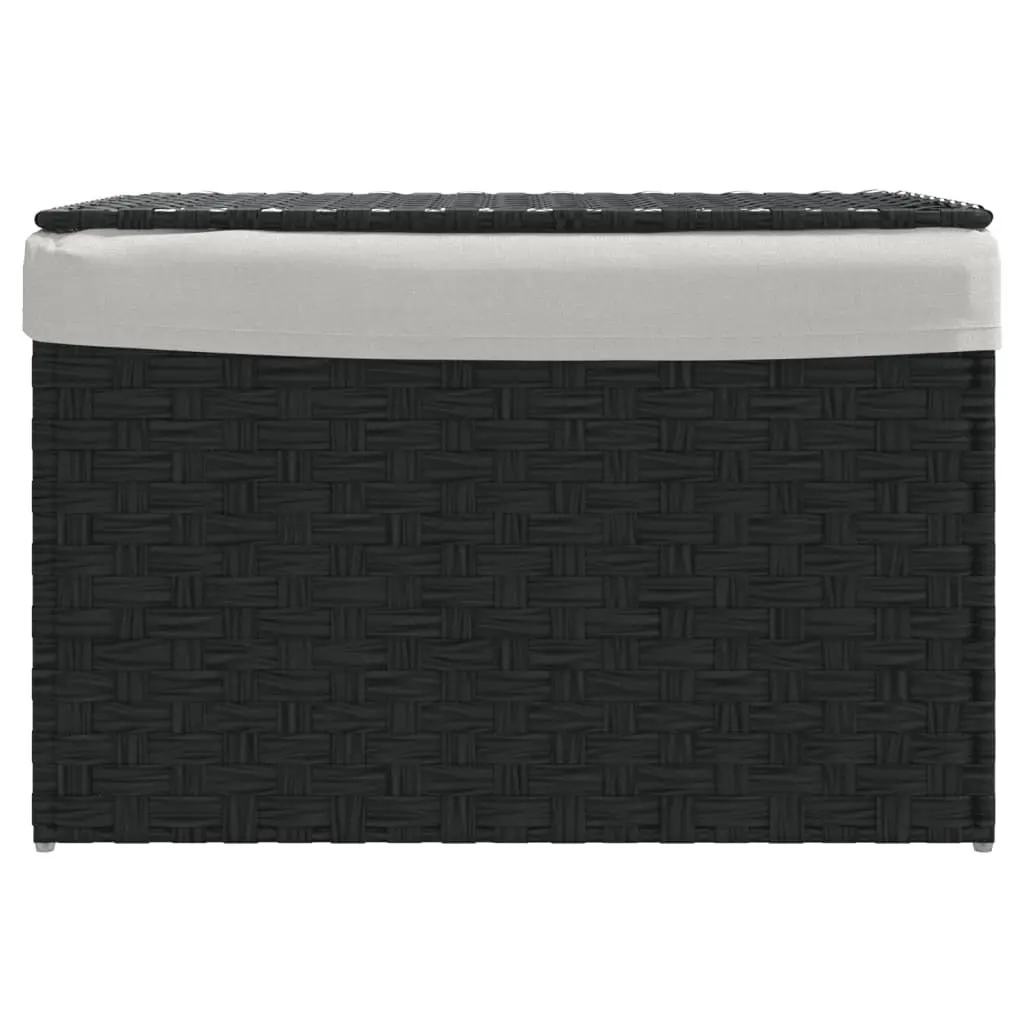 Laundry Basket with Lid Poly Rattan 55.5x35x34cm Black Foldable Storage Bin