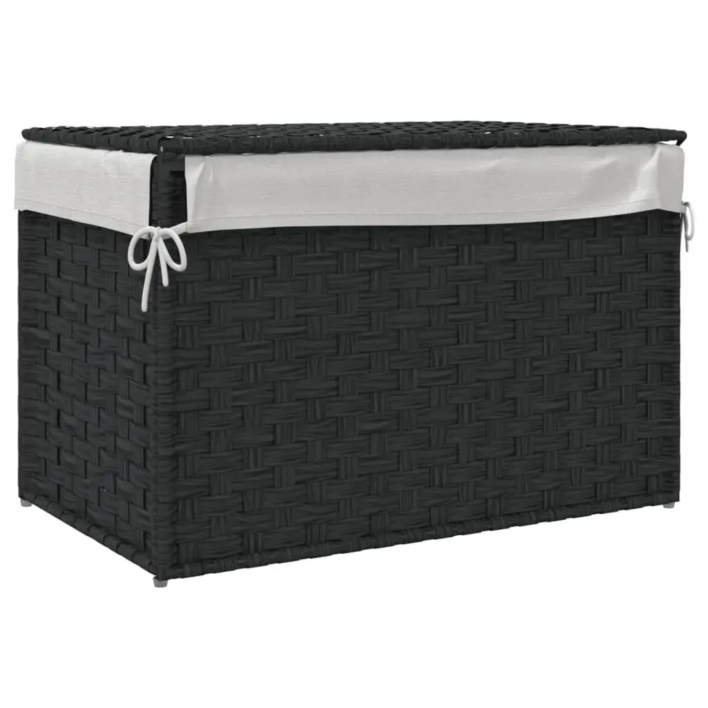 Laundry Basket with Lid Poly Rattan 55.5x35x34cm Black Foldable Storage Bin