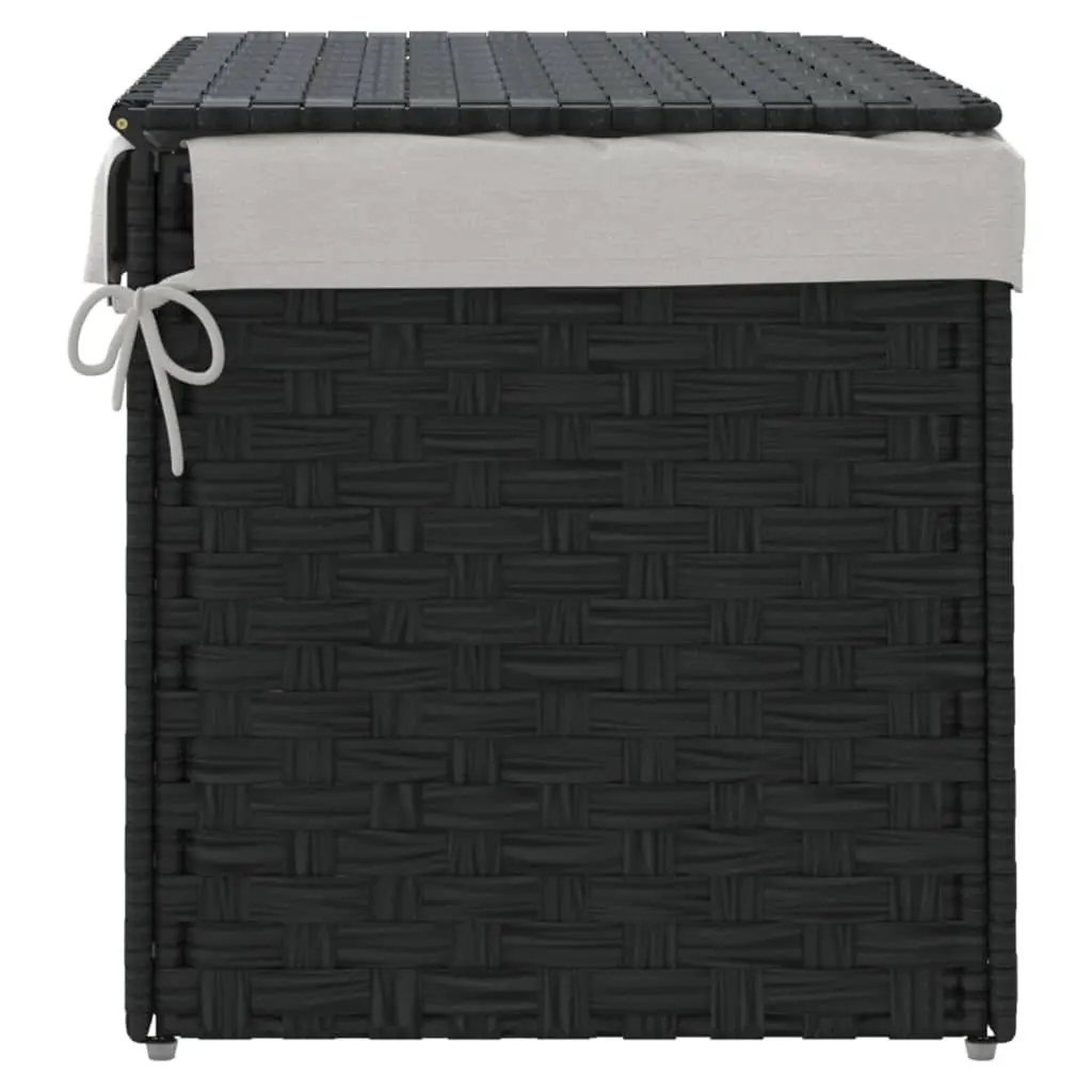 Laundry Basket with Lid Poly Rattan 55.5x35x34cm Black Foldable Storage Bin