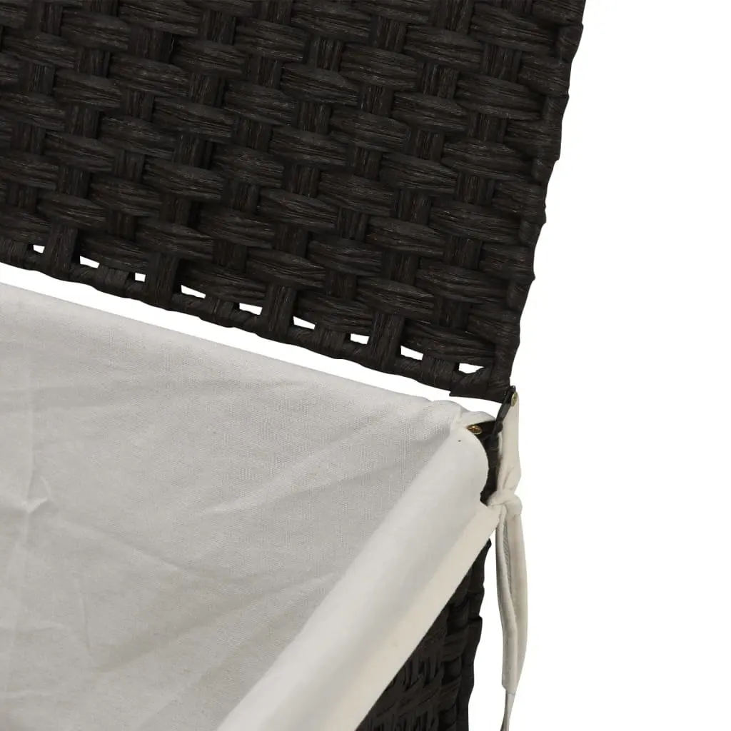 Laundry Basket with Lid Poly Rattan 55.5x35x34cm Black Foldable Storage Bin