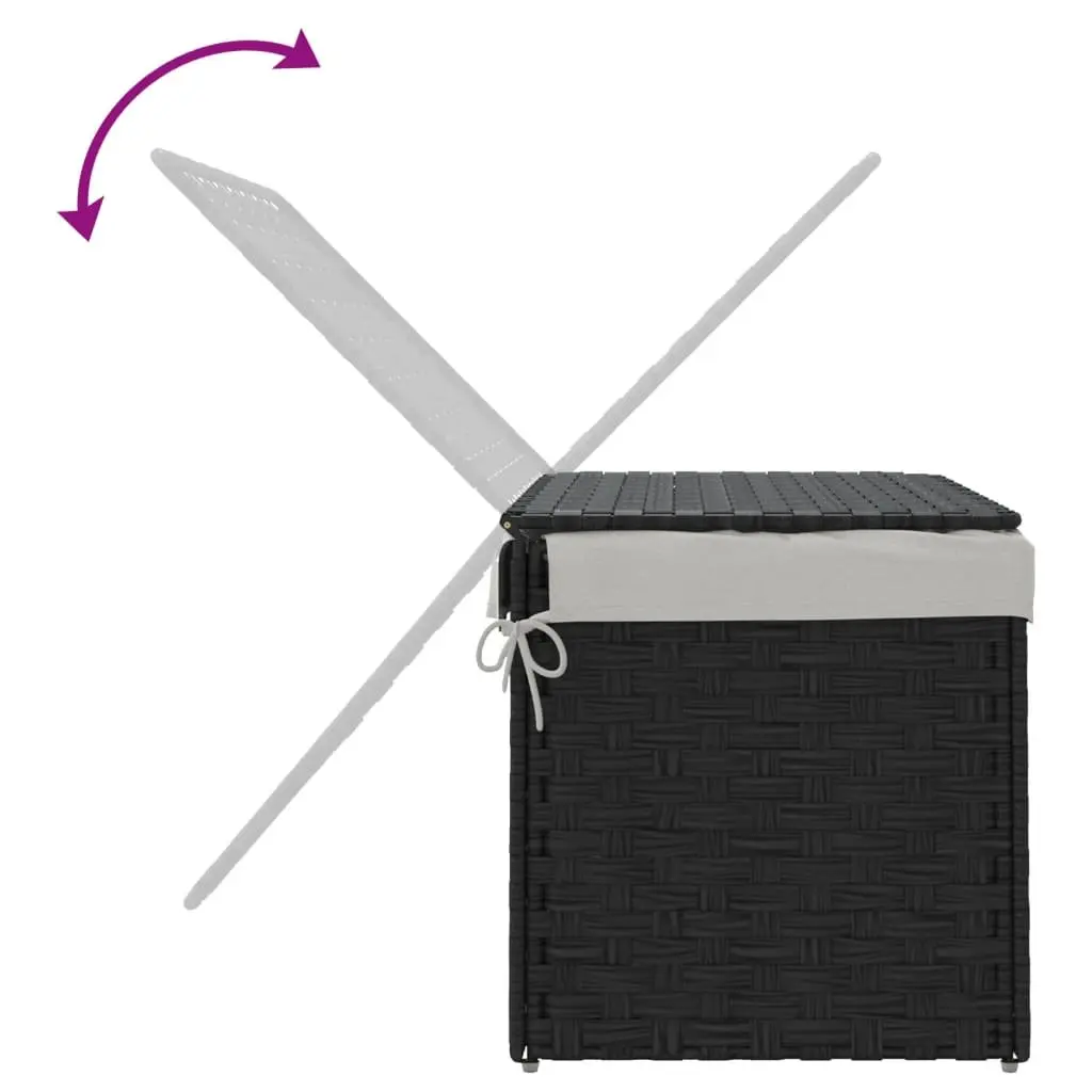 Laundry Basket with Lid Poly Rattan 55.5x35x34cm Black Foldable Storage Bin