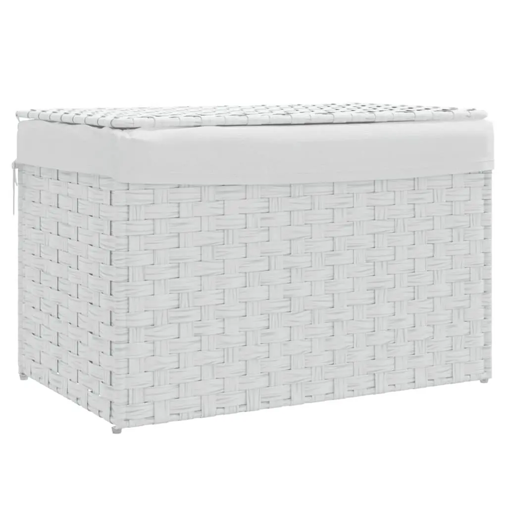 Laundry Basket Poly Rattan 55.5x35x34cm White Foldable with Lid