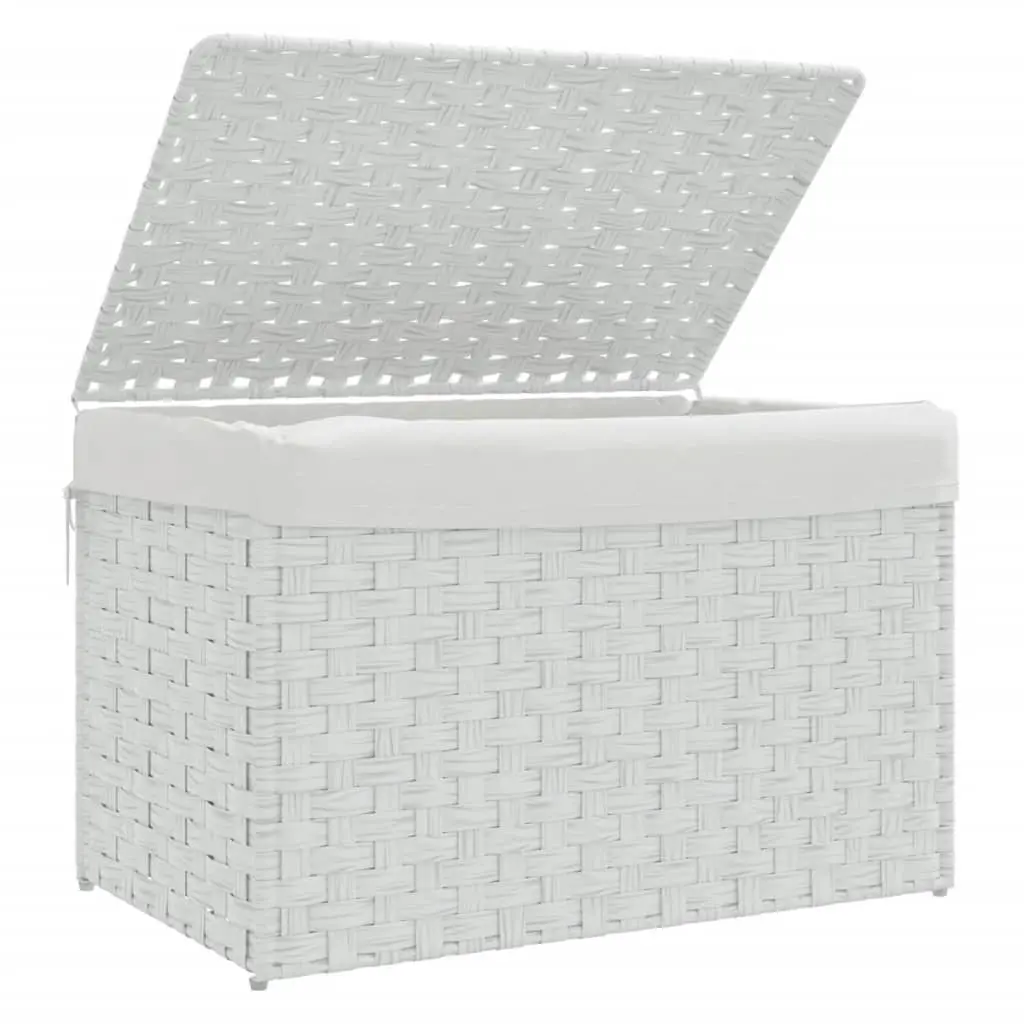Laundry Basket Poly Rattan 55.5x35x34cm White Foldable with Lid
