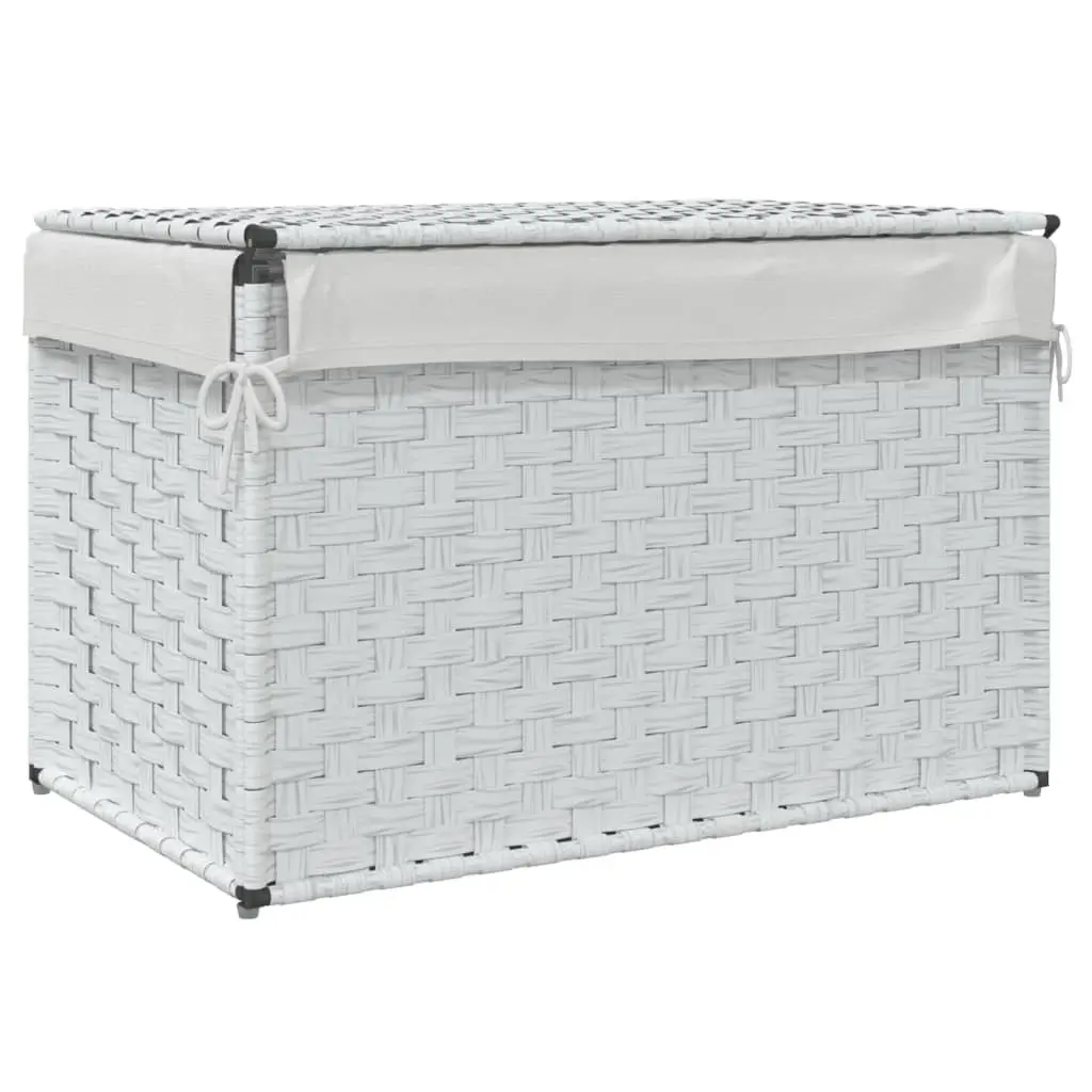 Laundry Basket Poly Rattan 55.5x35x34cm White Foldable with Lid