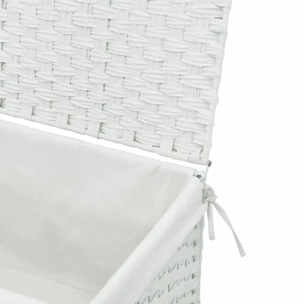 Laundry Basket Poly Rattan 55.5x35x34cm White Foldable with Lid