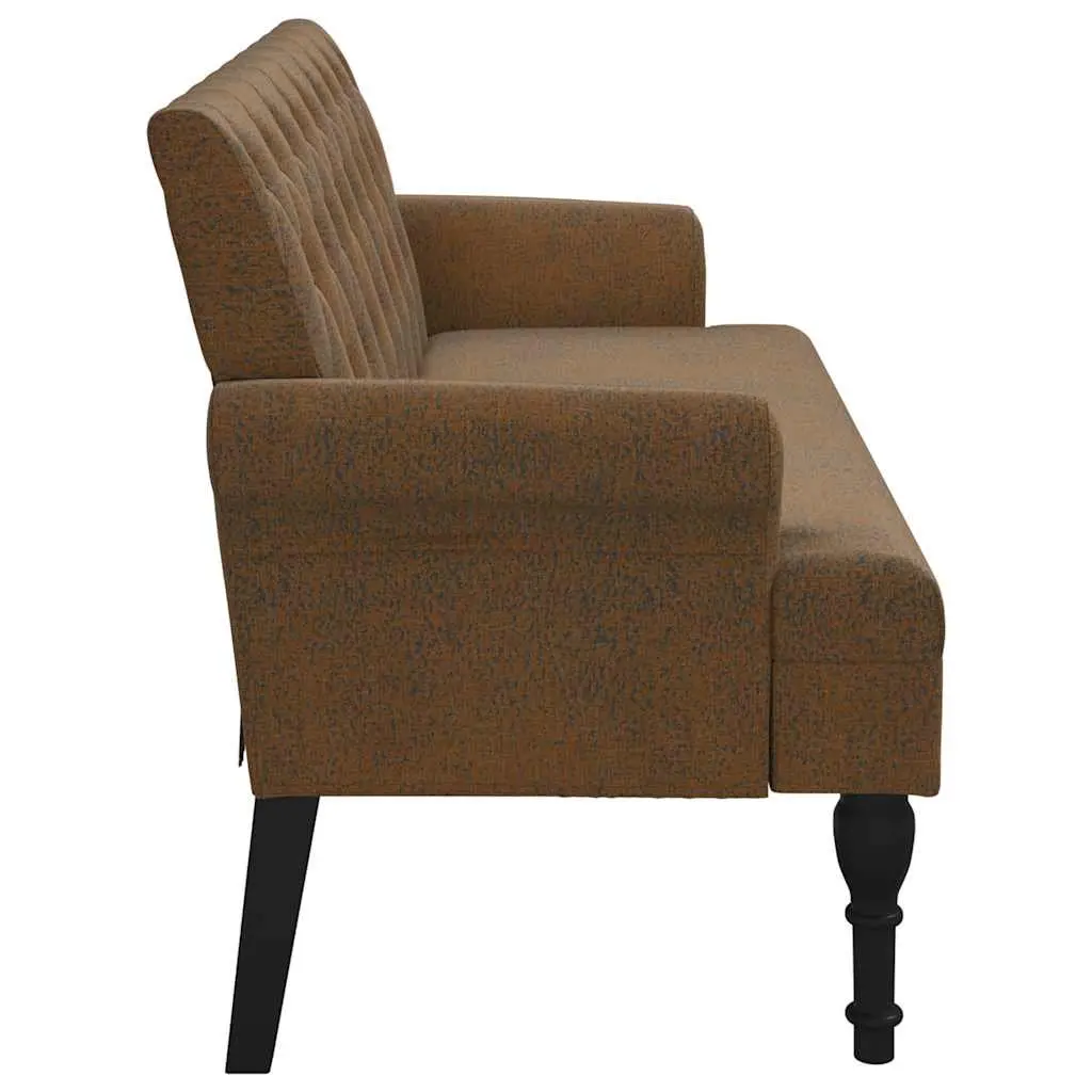 Bench with Backrest Brown Faux Suede Leather Padded Seat Armrests Elegant Design