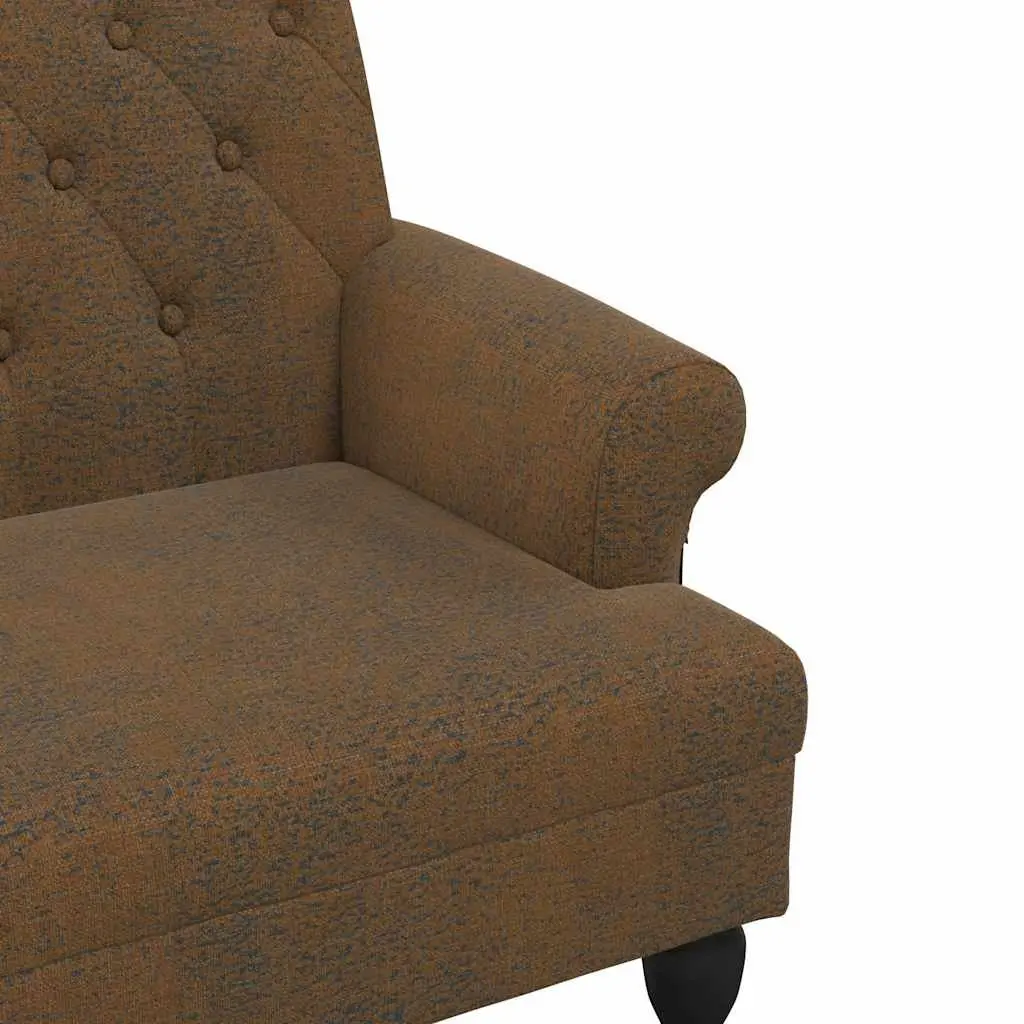 Bench with Backrest Brown Faux Suede Leather Padded Seat Armrests Elegant Design