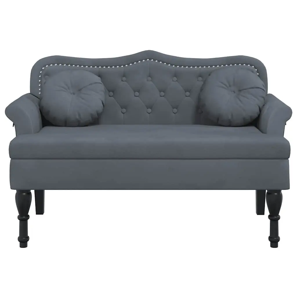 Bench with Cushions Grey Velvet Seat Backrest Armrests Elegant Sofa Chair