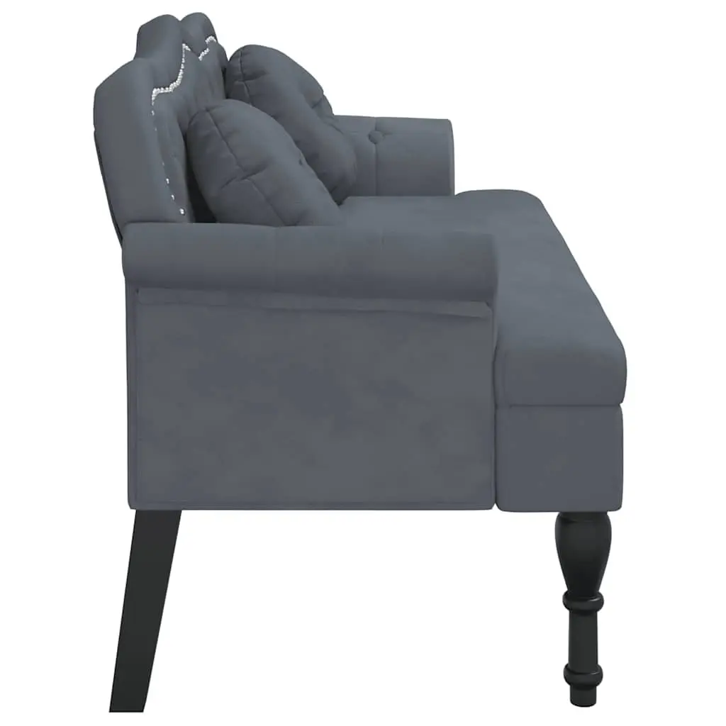 Bench with Cushions Grey Velvet Seat Backrest Armrests Elegant Sofa Chair