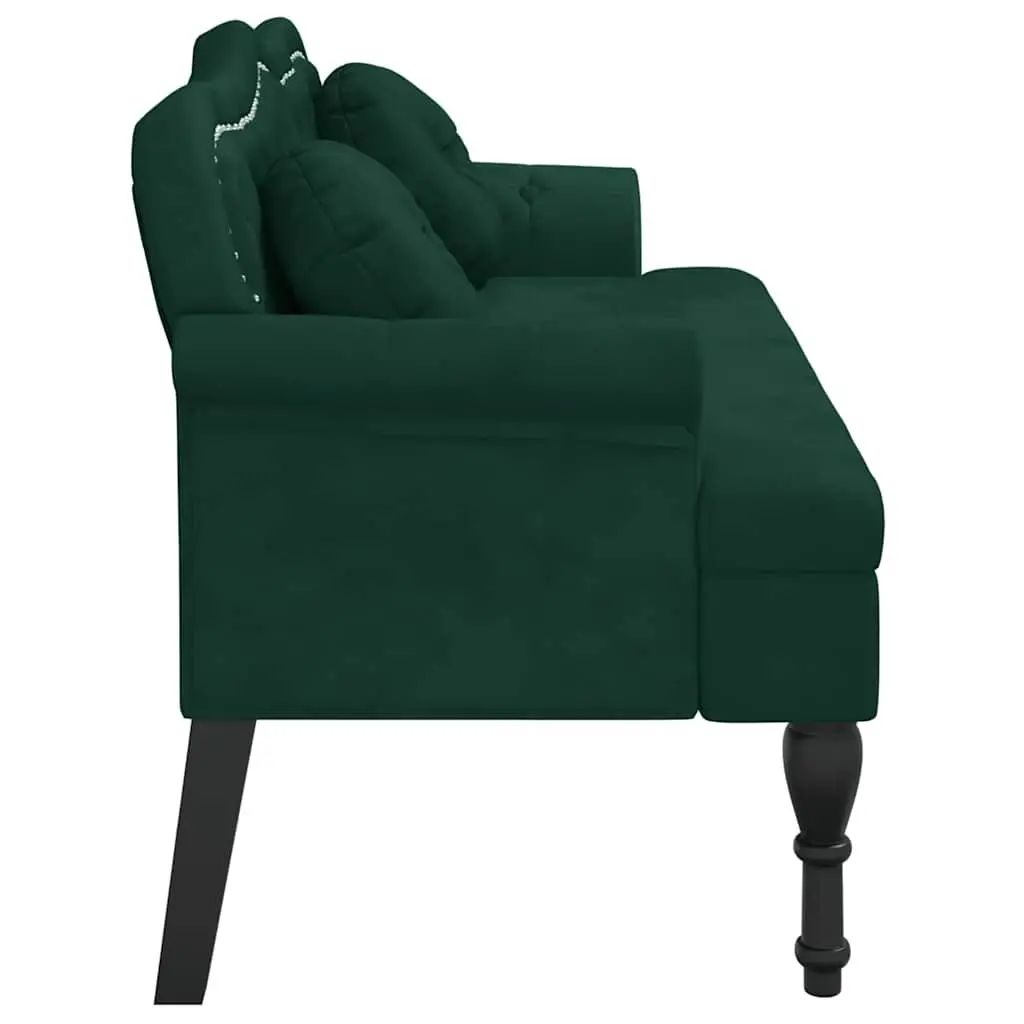 Bench Velvet Dark Green Padded Backrest Armrests 120.5L x 65W x 75H cm