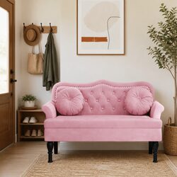 Versatile Pink Velvet Bench for Home Use
