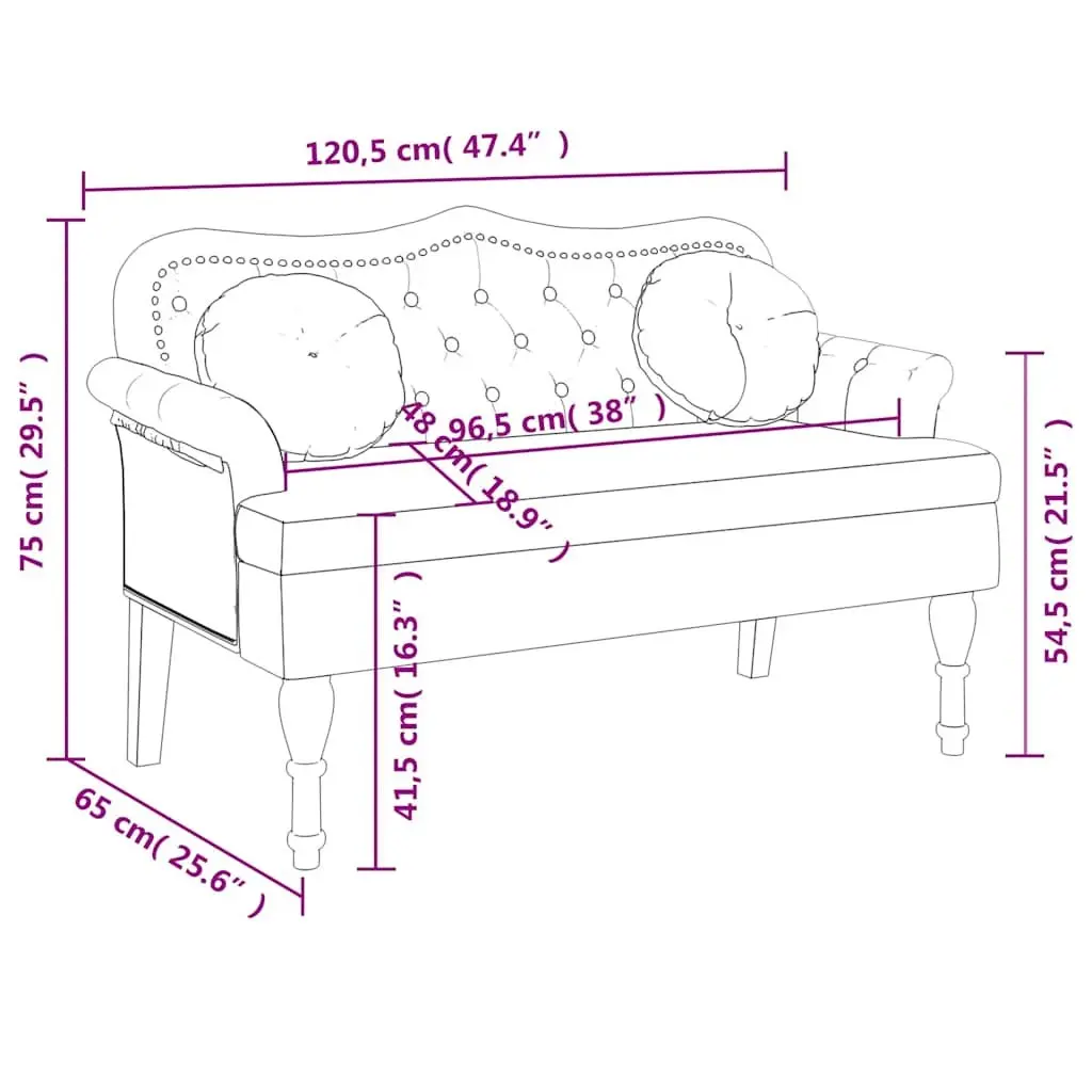 Bench Velvet Black with Cushions Backrest Armrests Button Tufts