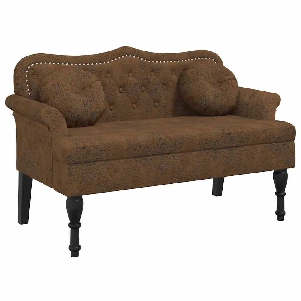 Bench Faux Suede Upholstered Seat Backrest Armrests Brown 1205 x 650 x 750 mm