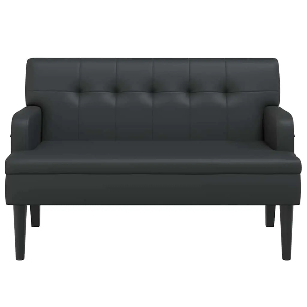 Bench Faux Leather Padded Seat Black with Backrest and Armrests 112 x 65.5 x 75 cm