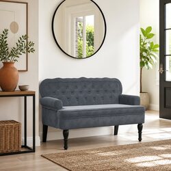 Versatile Grey Velvet Bench with Backrest for Any Room
