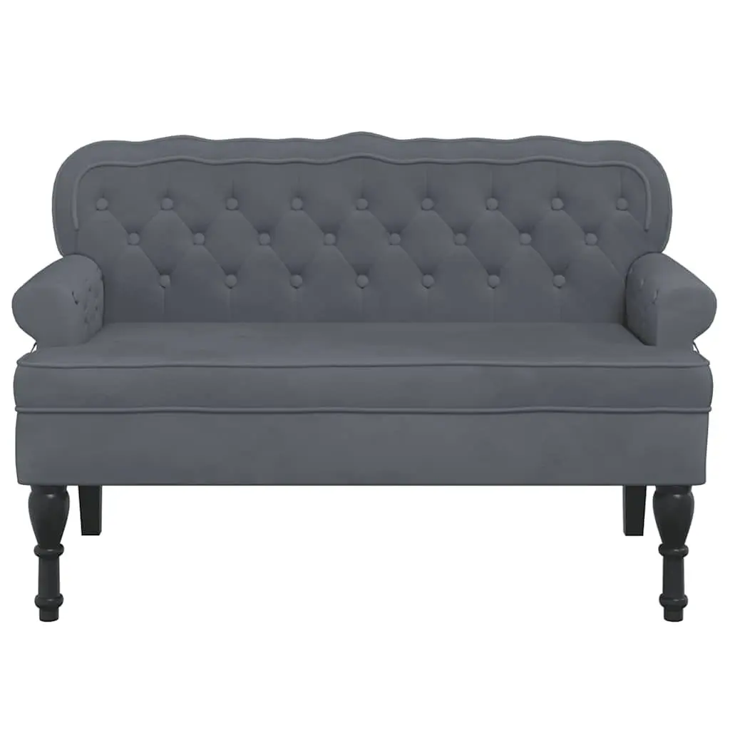 Velvet Bench with Backrest Grey Comfortable Padded Seating Elegant Wave Design