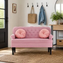 Practical Pink Velvet Bench with Wave Design Backrest