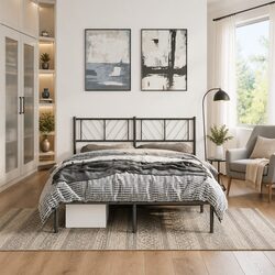 Functional Metal Bed Frame for Bedroom Use 150x200 cm in Black