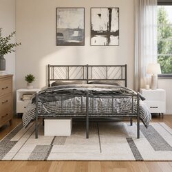 Black Metal Bed Frame with Headboard 135x190 cm