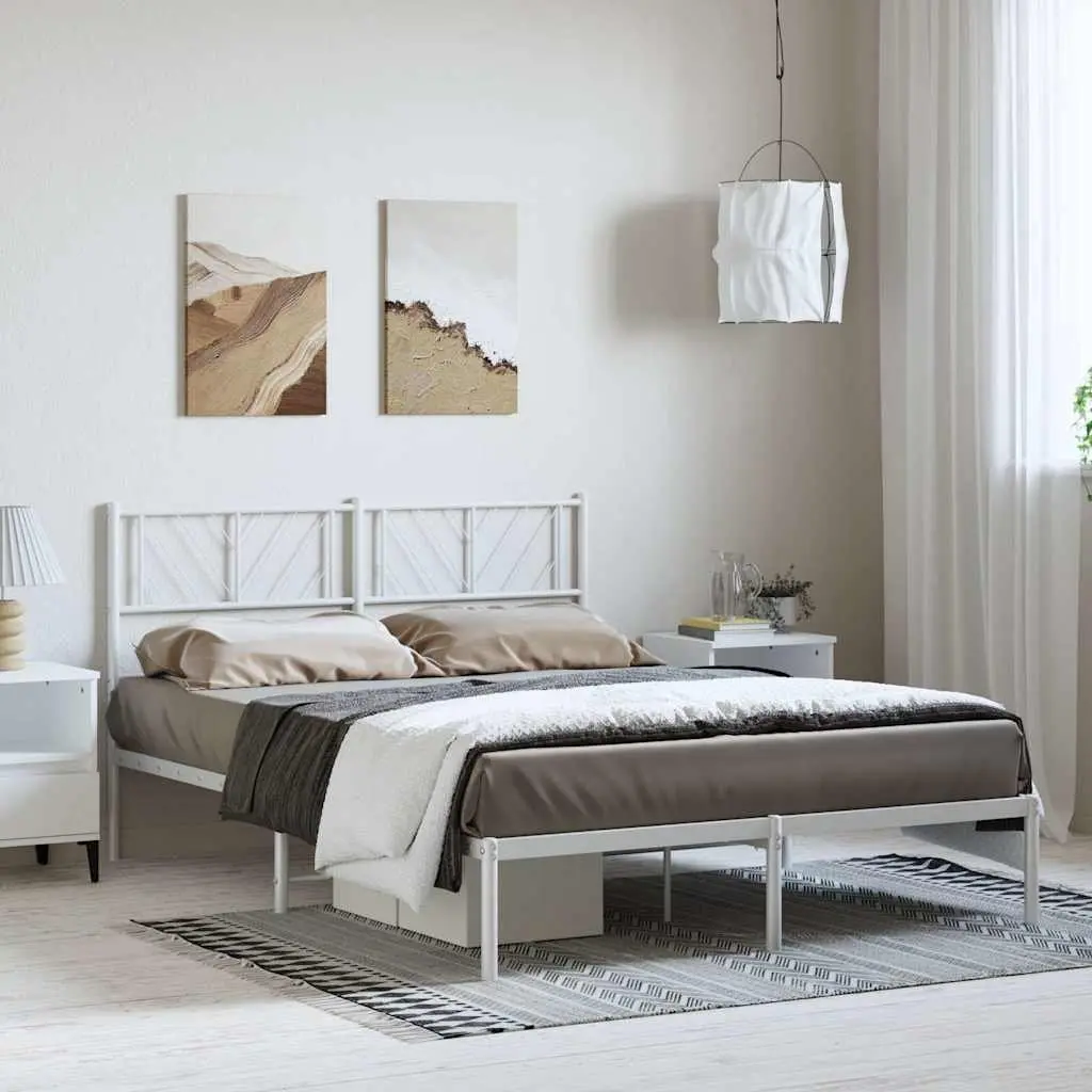 Metal Bed Frame Steel 135x190 cm White with Headboard