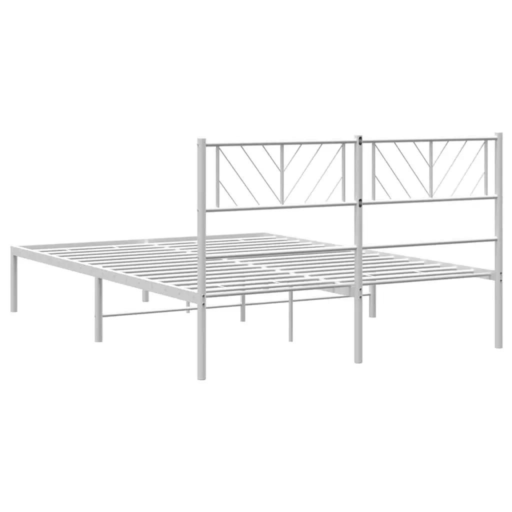 Metal Bed Frame Steel 135x190 cm White with Headboard