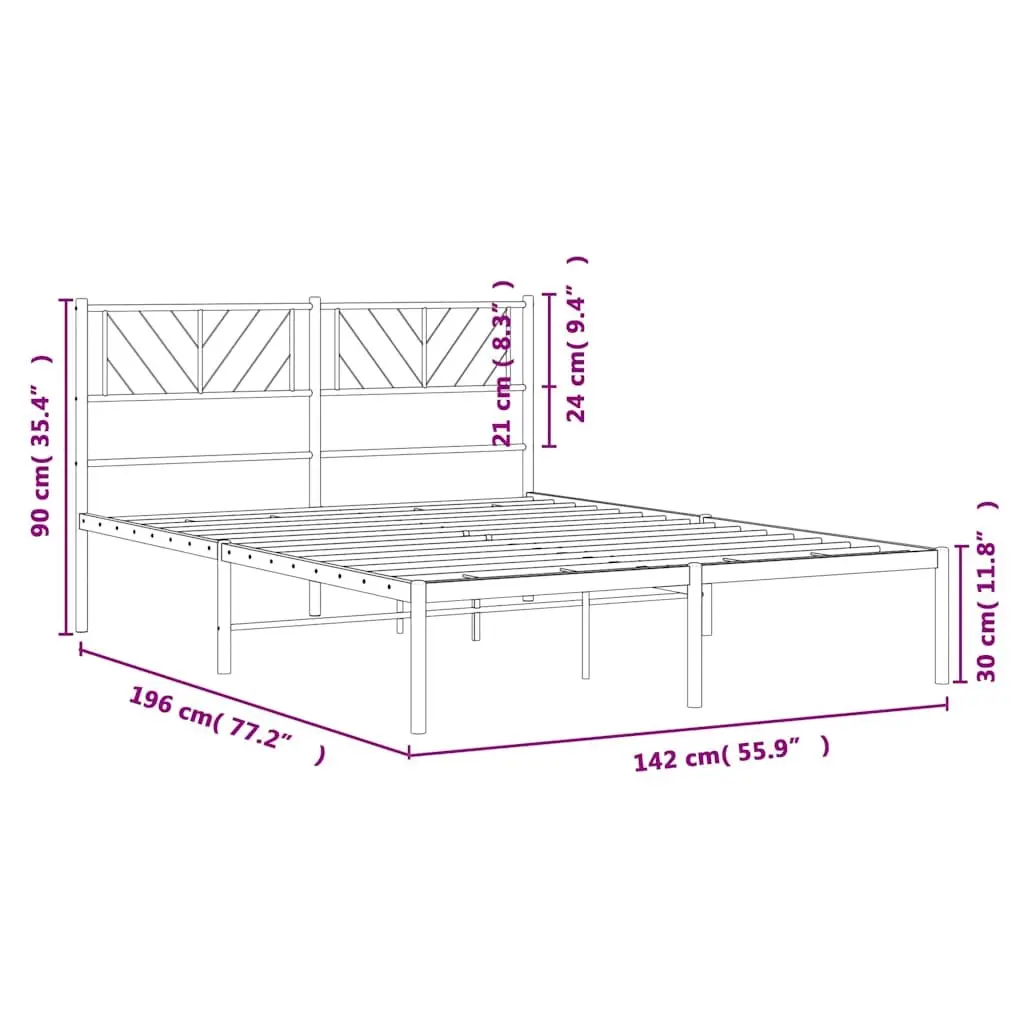 Metal Bed Frame Steel 135x190 cm White with Headboard