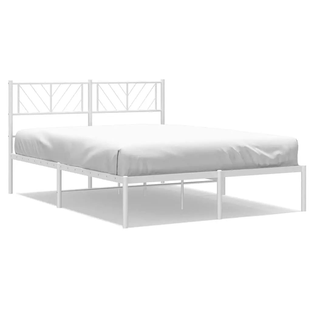 Metal Bed Frame with Headboard White 150x200 cm Bedroom Furniture Steel Slats